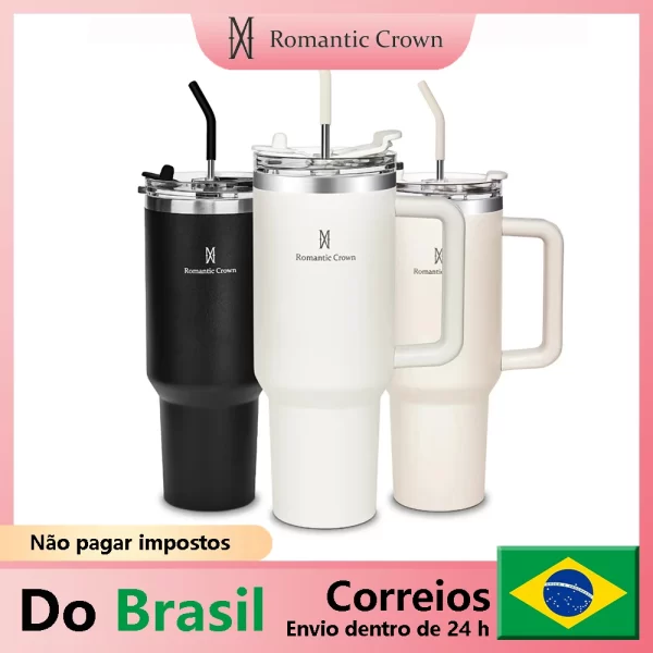 Romantic Crown Copo Térmico Isolado de aço inoxidável 304, copo com canudo, Garrafa térmica, Caneca 40OZ