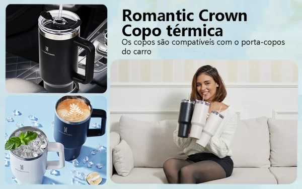 Romantic Crown Copo Térmico Isolado de aço inoxidável 304, copo com canudo, Garrafa térmica, Caneca 40OZ - Image 10