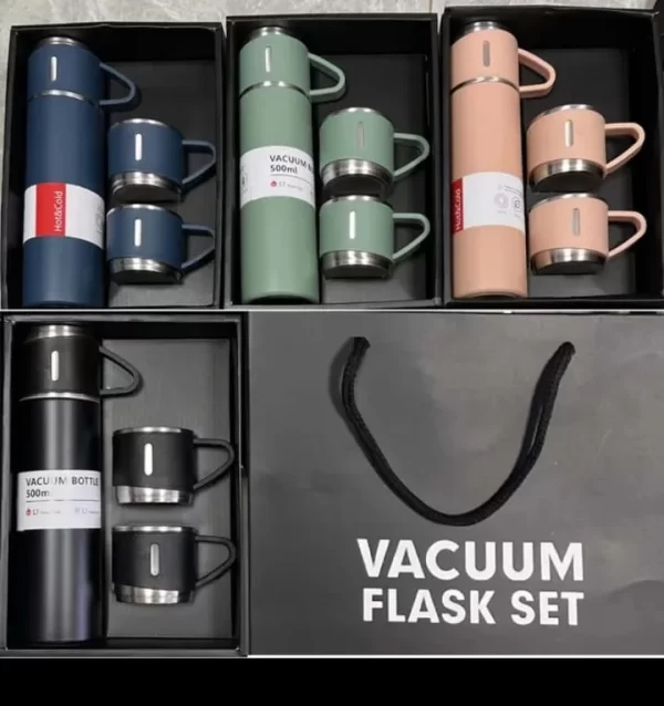 Kit Garrafa Térmica, Frascos a Vácuo em Aço Inox, Garrafa 500ml + 3 Xícaras, Bebidas Fria ou Quente, Vacuum Flask Set