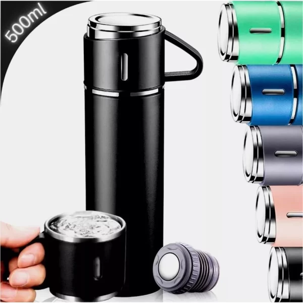 Kit Garrafa Térmica Conjunto Frasco A Vácuo 500ml Com 3 Xícaras - Image 4