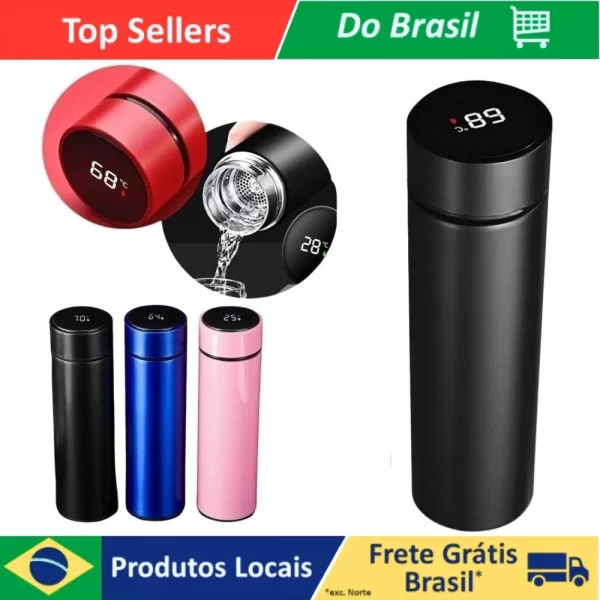 Garrafa Térmica Inox Inteligente Com Medidor De Temperatura Visor Digital LED