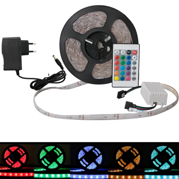 Fita LED RGB 5050 Rolo 5m Ip65 - Resistente à Água com Controle Remoto e Fonte Bivolt 12V – Iluminação Multicolorida - Image 6