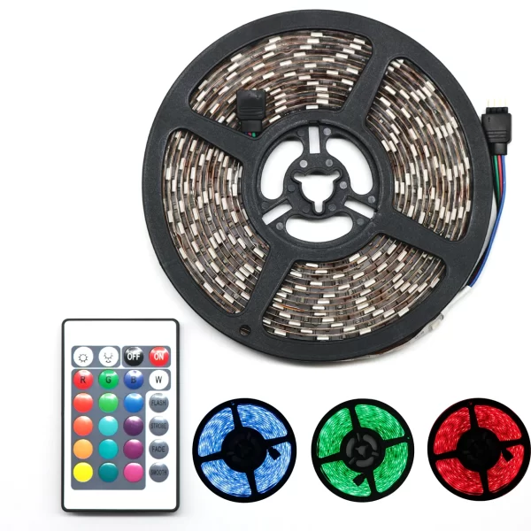 Fita LED RGB 5050 Rolo 5m Ip65 - Resistente à Água com Controle Remoto e Fonte Bivolt 12V – Iluminação Multicolorida - Image 2